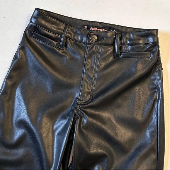 Dollhouse Black Vegan Leather Wide Leg Cropped Pants 26 - Picture 4 of 13